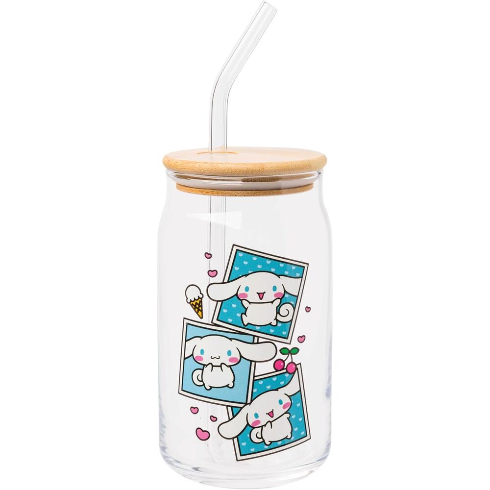 Sanrio Cinnamoroll Glass Tumbler Travel Cup w/ Straw Blue Kawaii Anime Dog 16oz